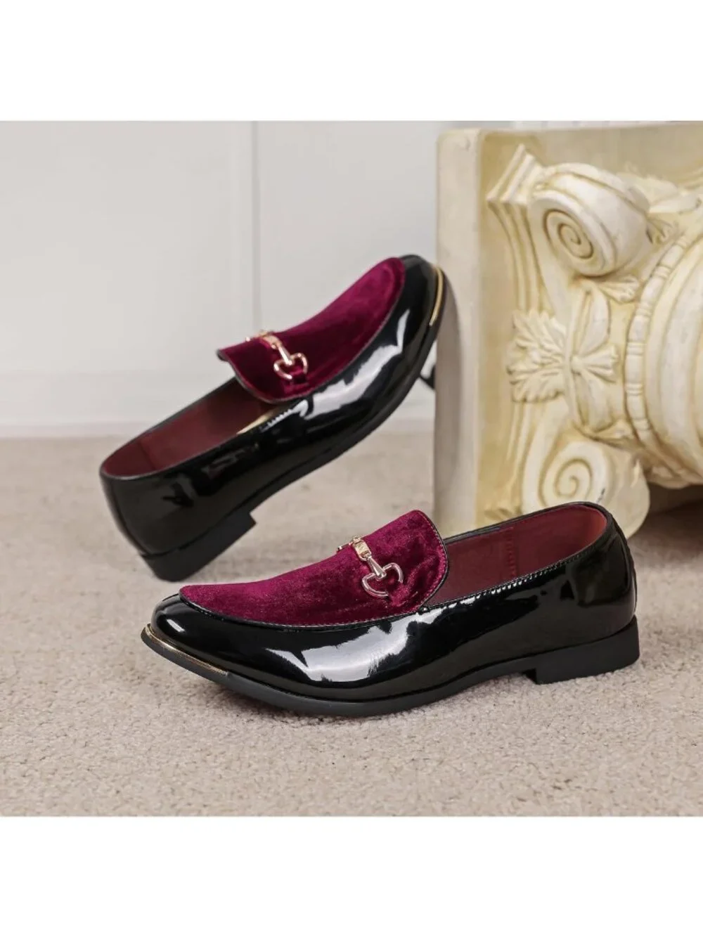 Luxury Velvet Loafers with Gold Buckle | Classic Oxford Dress Shoes for Men